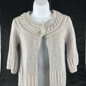 White House Black Market Cable Knit Cardigan 1/2-3/4 Sleeve Light Gray Silver XS